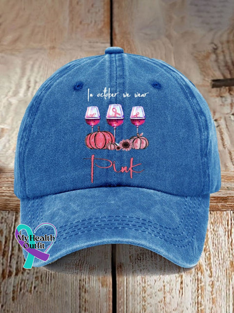 In October We Wear Pink Breast Cancer Awareness Print Baseball Cap Light Blue / One-Size