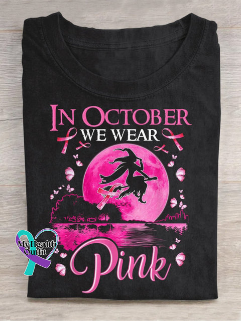 In October We Wear Pink Breast Cancer Halloween T-Shirt Black / S