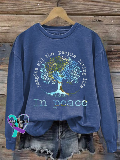 In Peace Crew Neck Long Sleeve Sweatshirt Blue / S