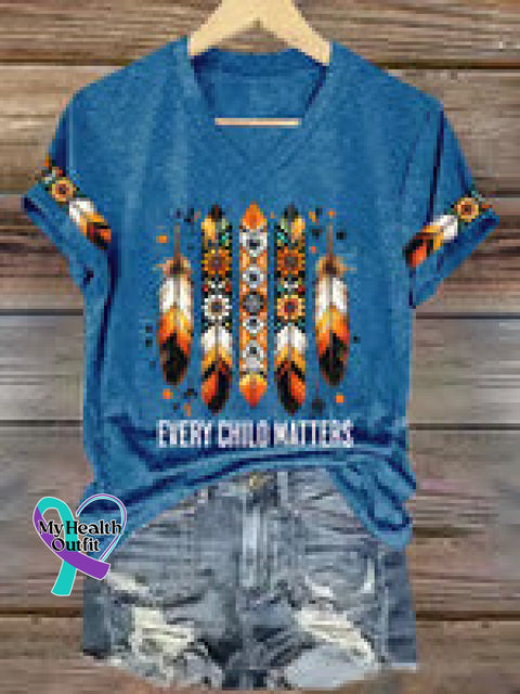 Indian Culture V-neck Casual T-Shirt Blue / S