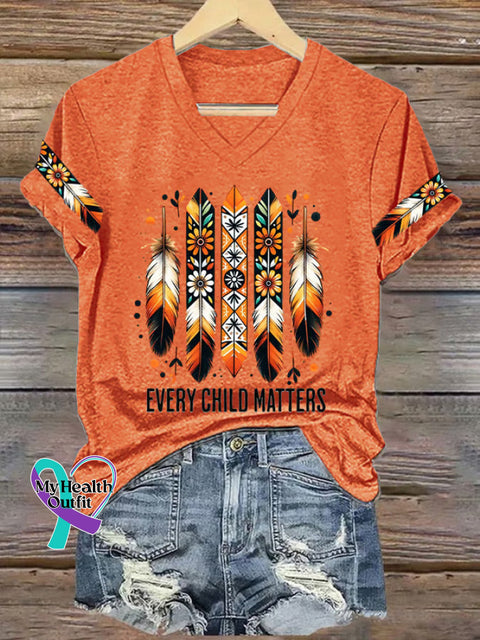 Indian Culture V-neck Casual T-Shirt Orange / S