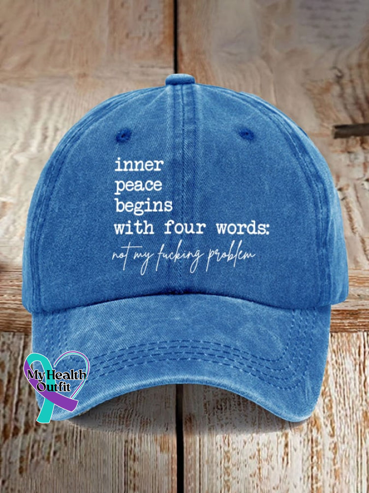 Inner Peace Begins With Four Words Print Baseball Cap Light Blue / One-Size