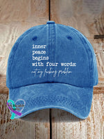 Inner Peace Begins With Four Words Print Baseball Cap Light Blue / One-Size