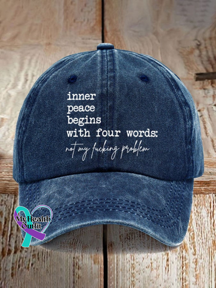 Inner Peace Begins With Four Words Print Baseball Cap Navy / One-Size