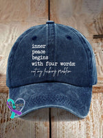 Inner Peace Begins With Four Words Print Baseball Cap Navy / One-Size