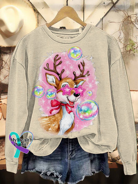 Iridescent Reindeer Christmas Casual Sweatshirt Sand / S