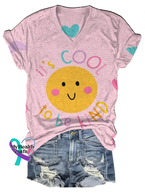 It’s Cool To Be Kind Printed Casual V-Neck Short Sleeve T-Shirt Multicolor / S