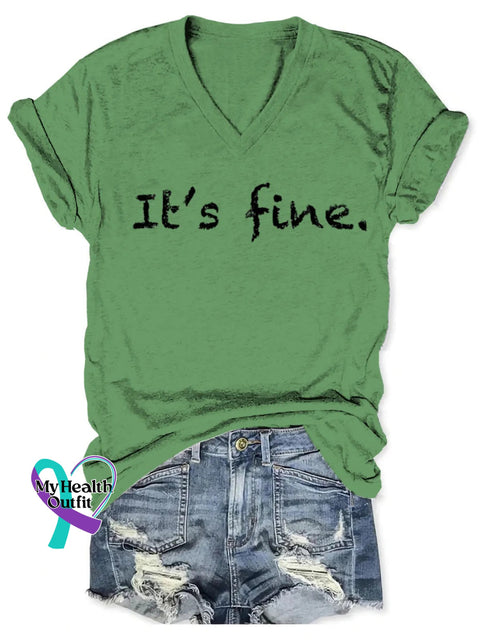 It’s Fine Art V-neck Casual T-Shirt Green / S