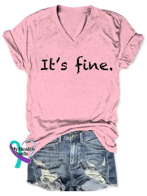 It’s Fine Art V-neck Casual T-Shirt Pink / S