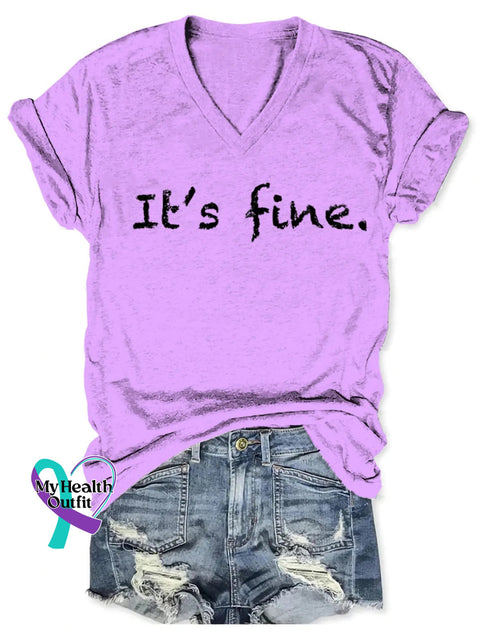 It’s Fine Art V-neck Casual T-Shirt Purple / S