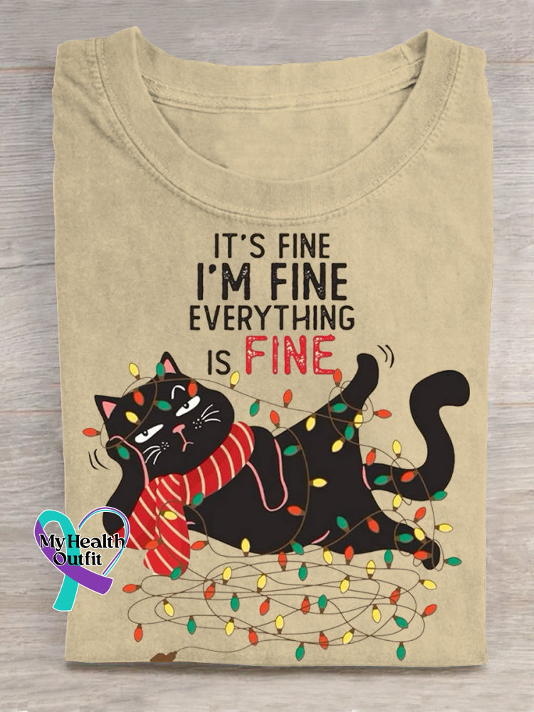 It’s Fine I’m Fine Everything Is Fine Art Vintage Print T-shirt Apricot / S