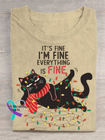 It’s Fine I’m Fine Everything Is Fine Art Vintage Print T-shirt Apricot / S