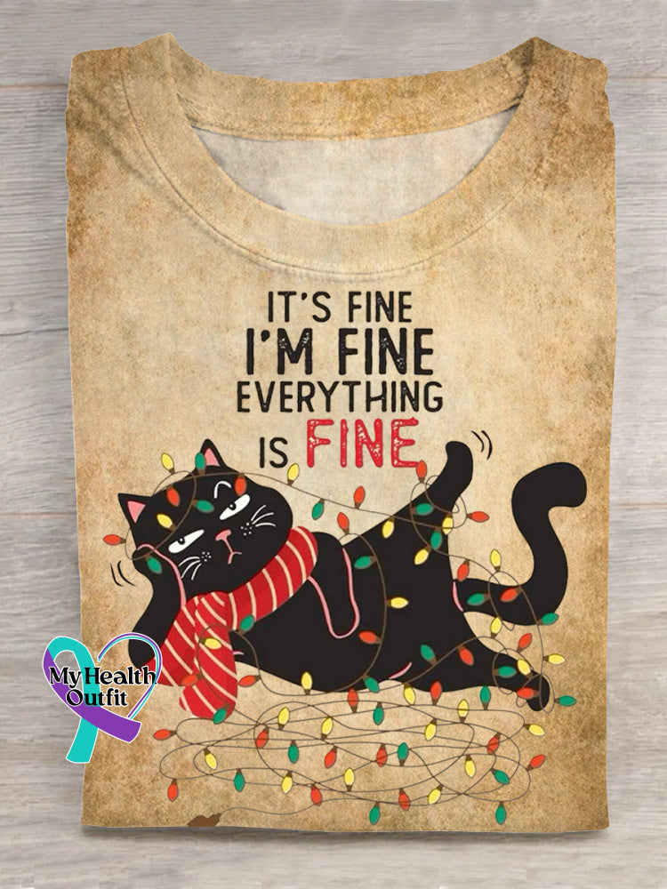 It’s Fine I’m Fine Everything Is Fine Art Vintage Print T-shirt Khaki / S