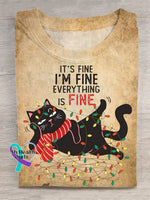 It’s Fine I’m Fine Everything Is Fine Art Vintage Print T-shirt Khaki / S