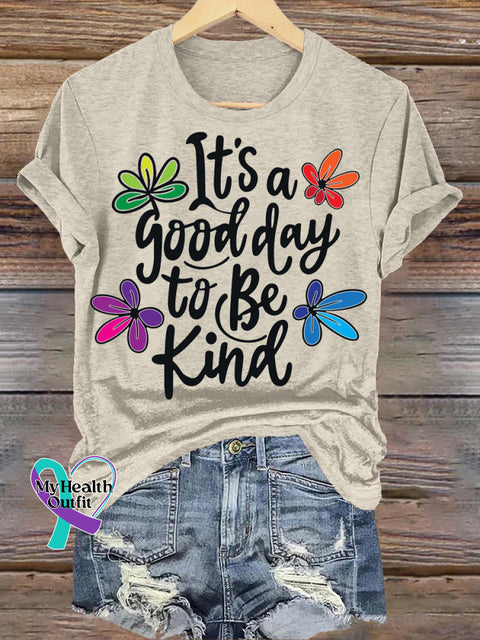 It’s Good Day To Be Kind Printed Casual Crew Neck Short Sleeve T-Shirt Beige / S