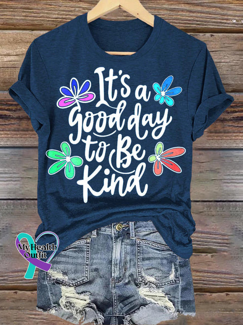 It’s Good Day To Be Kind Printed Casual Crew Neck Short Sleeve T-Shirt NavyBlue / S