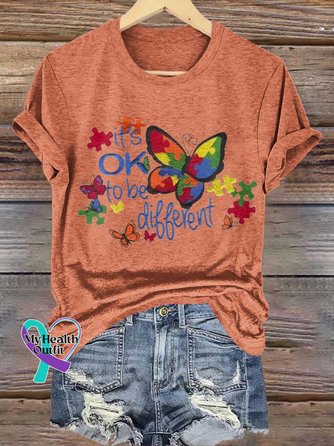 Its OK To Be Different Puzzle Butterfly Autism Awareness T-shirt