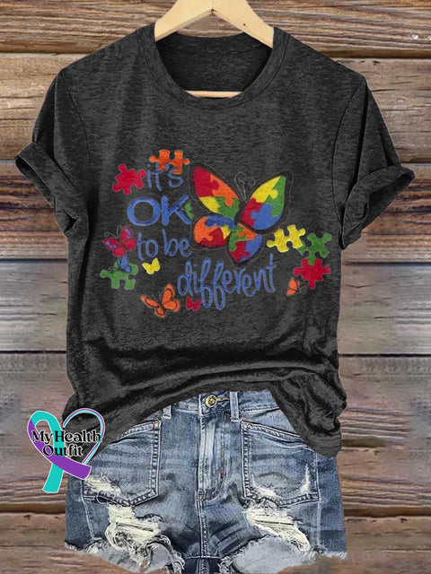 Its OK To Be Different Puzzle Butterfly Autism Awareness T-shirt Black / S