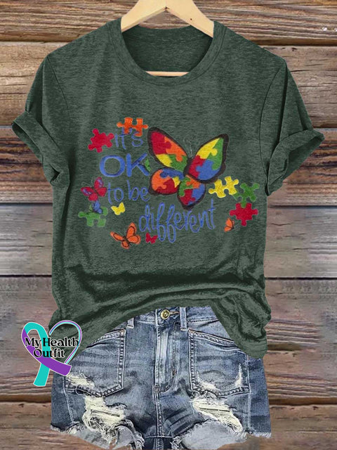 Its OK To Be Different Puzzle Butterfly Autism Awareness T-shirt Green / S