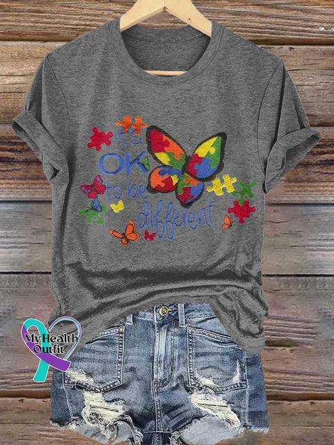 Its OK To Be Different Puzzle Butterfly Autism Awareness T-shirt Grey / S