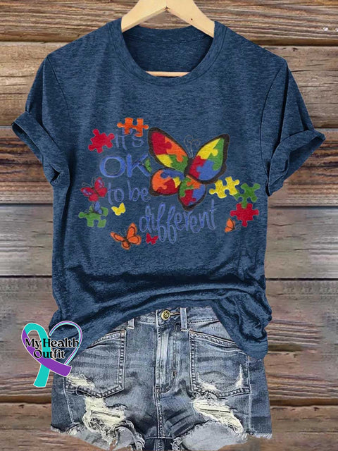 Its OK To Be Different Puzzle Butterfly Autism Awareness T-shirt Orange / S