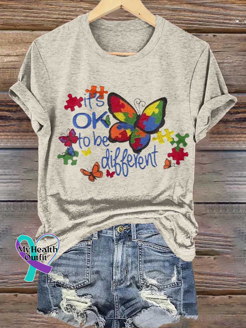 Its OK To Be Different Puzzle Butterfly Autism Awareness T-shirt Sand / S
