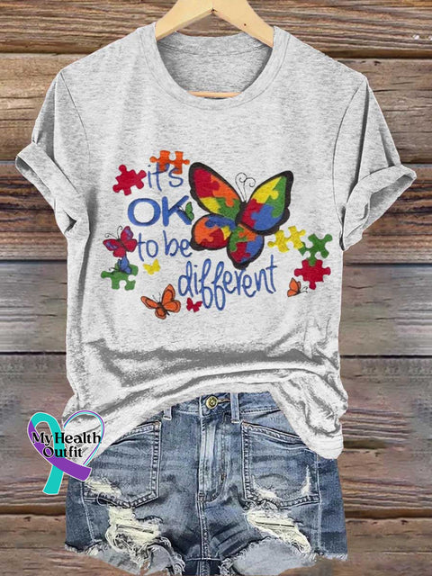 Its OK To Be Different Puzzle Butterfly Autism Awareness T-shirt White / S