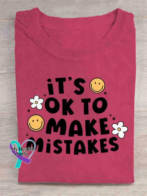 It’s Ok To Make Mistakes Mental Health Awareness Art T-shirt Pink / S