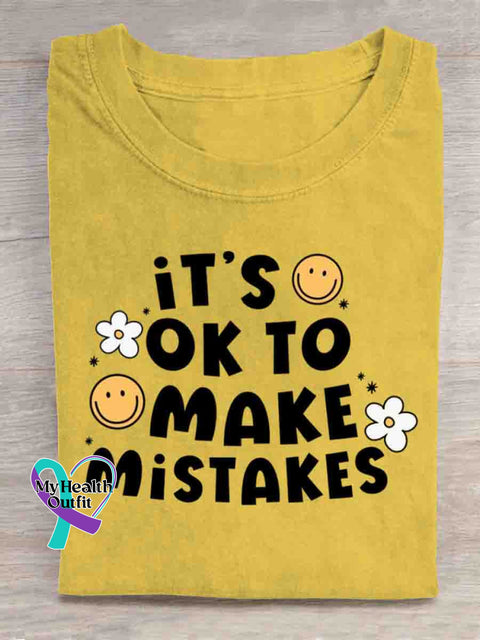It’s Ok To Make Mistakes Mental Health Awareness Art T-shirt Yellow / S