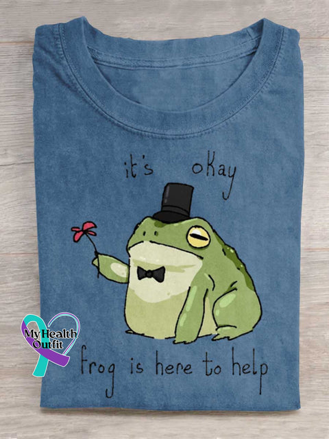 It’s Okay Frog Is Here To Help Art Print Casual T-shirt Blue / S