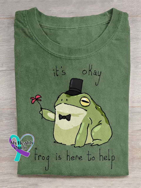 It’s Okay Frog Is Here To Help Art Print Casual T-shirt Green / S