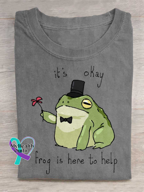 It’s Okay Frog Is Here To Help Art Print Casual T-shirt Grey / S
