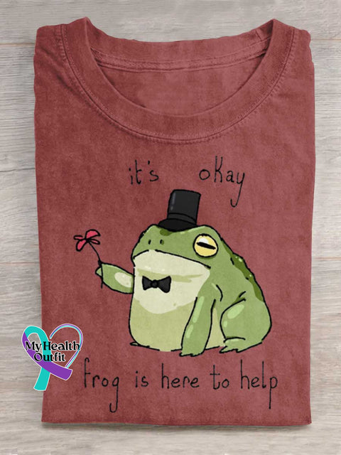 It’s Okay Frog Is Here To Help Art Print Casual T-shirt Red / S