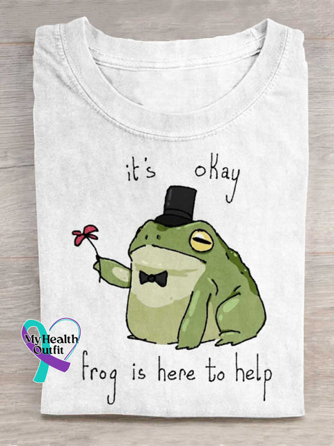 It’s Okay Frog Is Here To Help Art Print Casual T-shirt White / S