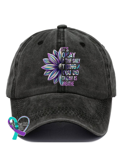 It’s Okay If The Only Thing You Do Today Is Breathe Sunflower Print Casual Baseball Cap Black /