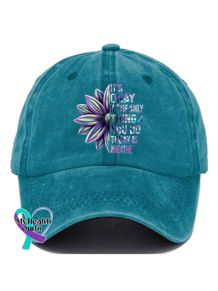 It’s Okay If The Only Thing You Do Today Is Breathe Sunflower Print Casual Baseball Cap Lake Blue