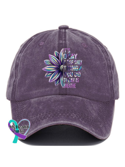 It’s Okay If The Only Thing You Do Today Is Breathe Sunflower Print Casual Baseball Cap Purple /