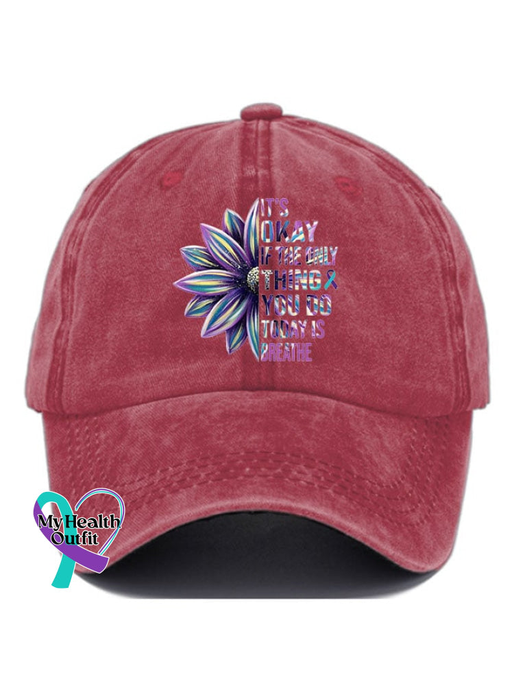 It’s Okay If The Only Thing You Do Today Is Breathe Sunflower Print Casual Baseball Cap Red /