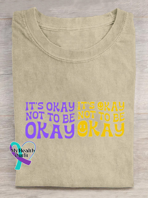 It’s Okay Not To Be Okay Printed Casual Crew Neck Short Sleeve T-Shirt Beige / S