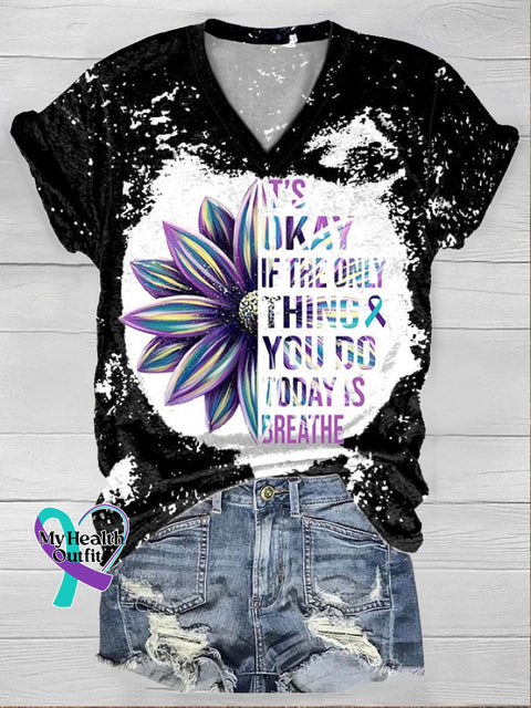 It’s Okay Sunflower Print Short Sleeve T-Shirt Black / S