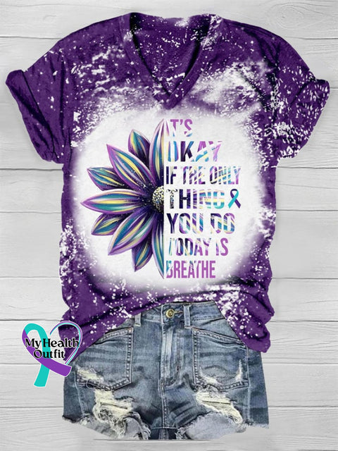 It’s Okay Sunflower Print Short Sleeve T-Shirt Purple / S