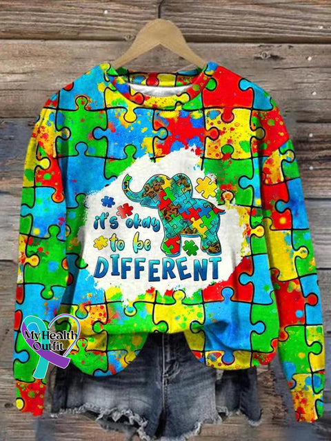 It’s Okay To Be Different Autism Awareness Art Print Pattern Casual Sweatshirt Multicolor / S