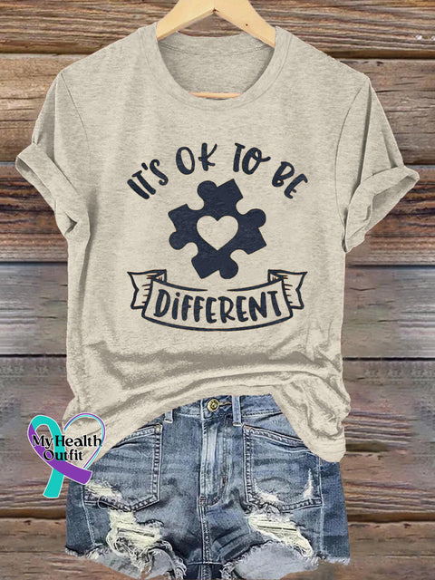 It’s Okay To Be Different Autism Print Casual Crew Neck Short Sleeve T-Shirt Beige / S