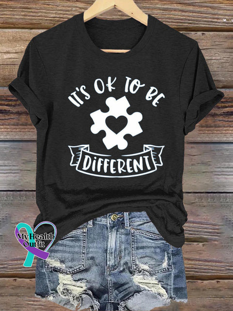 It’s Okay To Be Different Autism Print Casual Crew Neck Short Sleeve T-Shirt Black / S