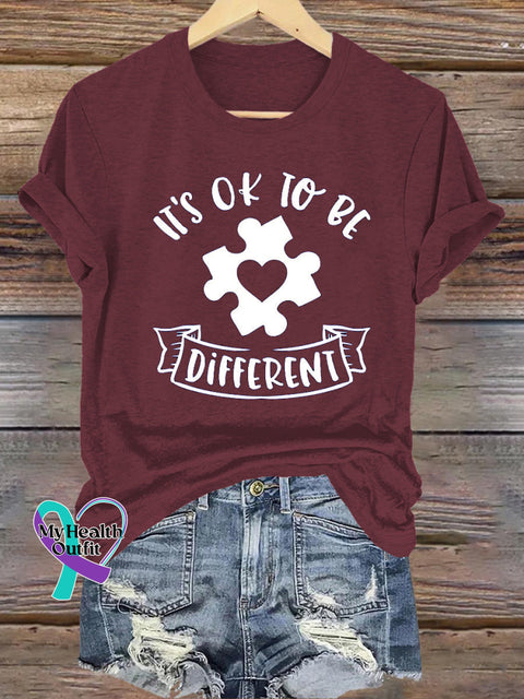 It’s Okay To Be Different Autism Print Casual Crew Neck Short Sleeve T-Shirt Brown / S