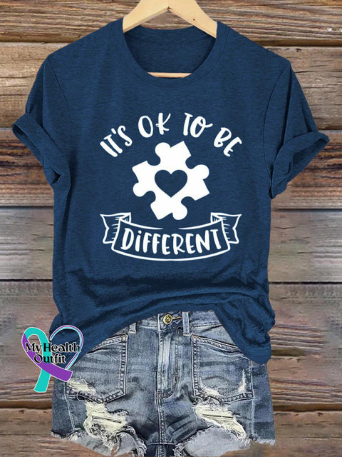 It’s Okay To Be Different Autism Print Casual Crew Neck Short Sleeve T-Shirt NavyBlue / S