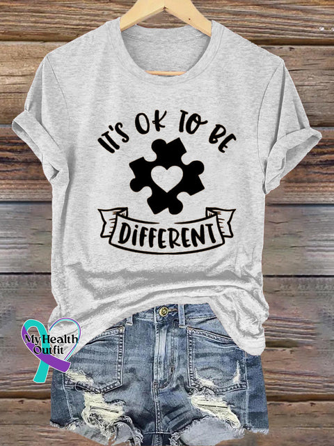It’s Okay To Be Different Autism Print Casual Crew Neck Short Sleeve T-Shirt White / S
