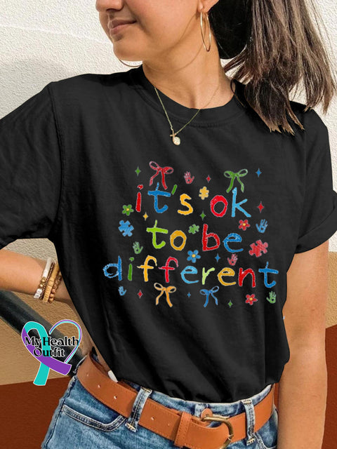 It’s Okay To Be Different Printed Casual Crew Neck Short Sleeve T-Shirt Black / S