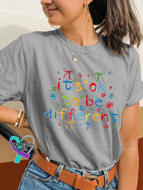 It’s Okay To Be Different Printed Casual Crew Neck Short Sleeve T-Shirt Grey / S