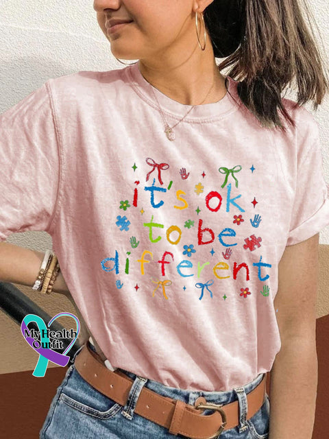 It’s Okay To Be Different Printed Casual Crew Neck Short Sleeve T-Shirt Pink / S